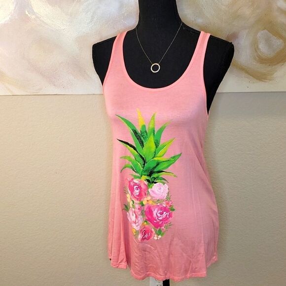 PineappleāFloralĀ PinkāTankāTop - Picture 2 of 16